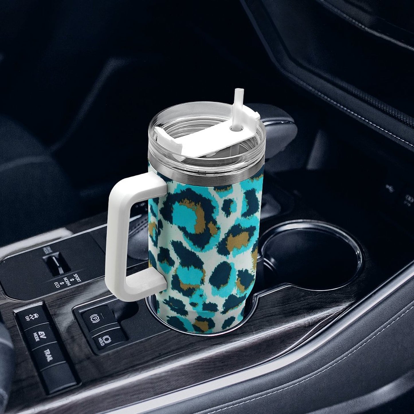 PHDT00417 POD US Local Tumbler 40 oz Large Capacity Car Cup Peacock Blue Leopard