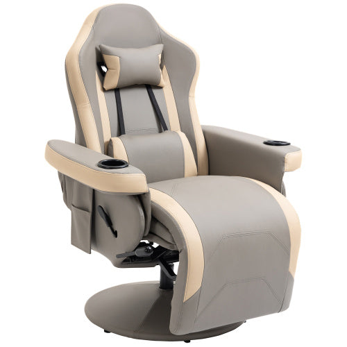 UK Local HOMCOM Manual Recliner Armchair PU Leather Lounge Chair W Adjustable Leg Rest, 135 Reclining Function, 360 Swivel, Grey