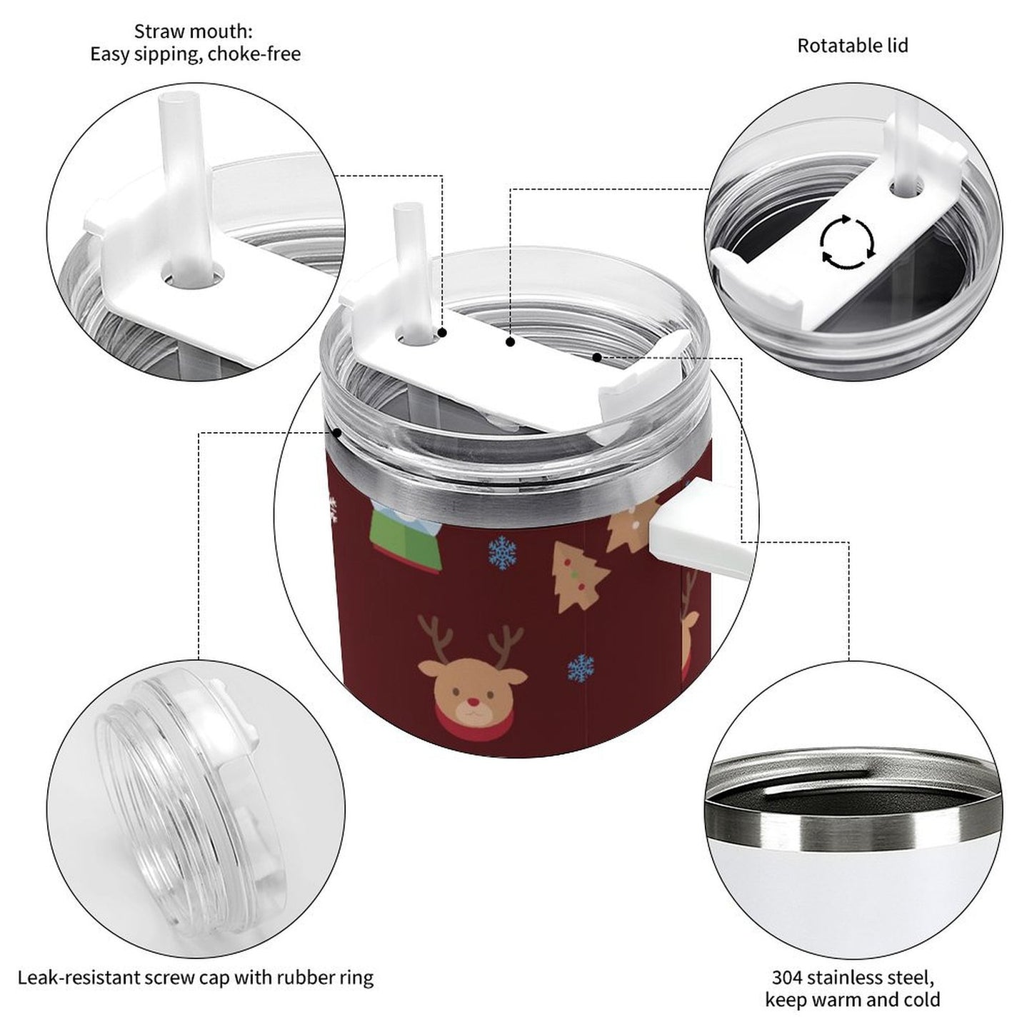 PHDT00126 POD US Local Tumbler 40 oz Large Capacity Car Cup Christmas Tree Santa Snow Red