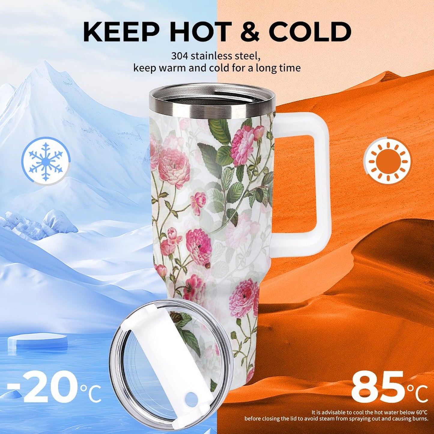 PHDT00123 POD US Local Tumbler 40 oz Large Capacity Car Cup Flowers