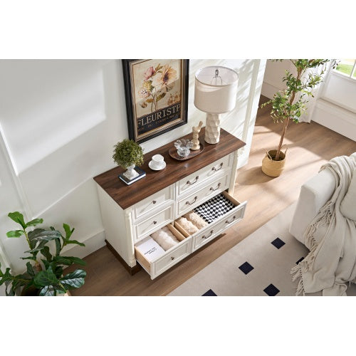 US Local Farmhouse Style 6 Drawer Dresser Chest With Base Wooden Rustic Chest Of Drawers, Storage Dresser Organizer For Bedroom, Living Room, Beautiful Sturdy And Durable