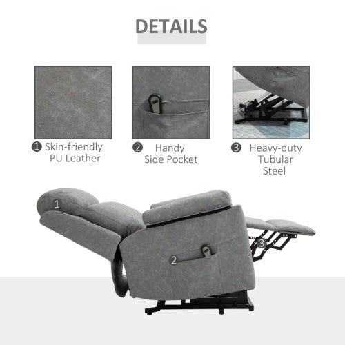 UK Local HOMCOM Faux Leather 70 Electric Riser Recliner Chair - Grey