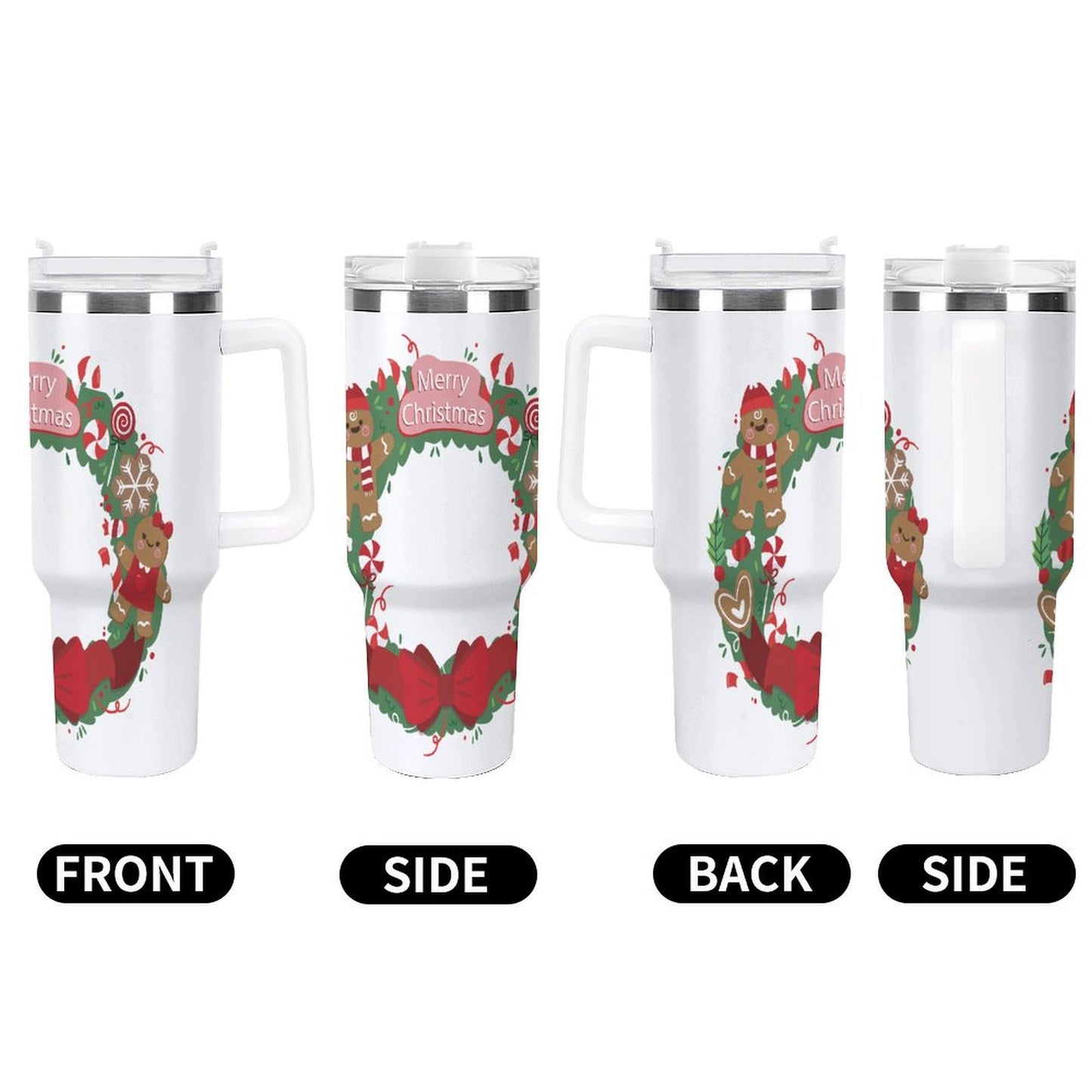 PHDT00329 POD US Local Tumbler 40 oz Large Capacity Car Cup Christmas Wreath Gingerbread Man