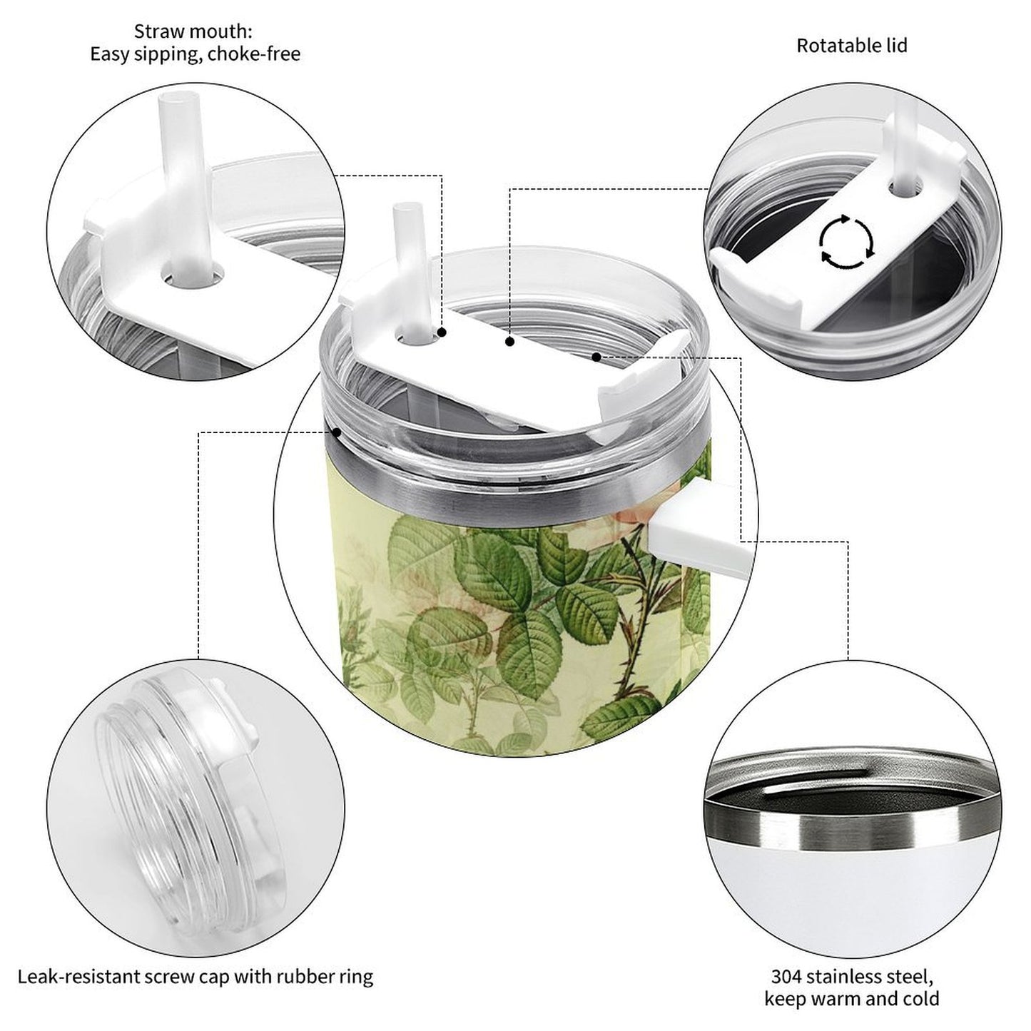 PHDT00444 POD US Local Tumbler 40 oz Large Capacity Car Cup Roses