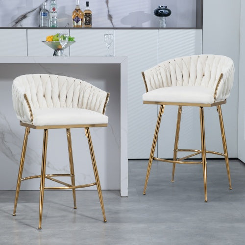 US Local 26 Counter Height Bar Stools Velvet Kitchen Island Counter Bar Stool With Hand- Wave Back,golden Chromed Base And Footrest