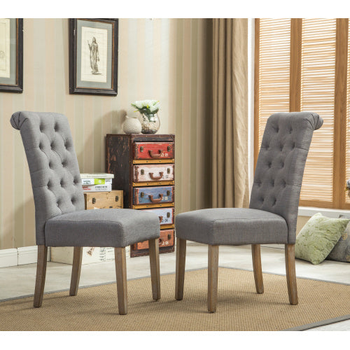 US Local Habit Solid Wood Tufted Parsons Dining Chair, Set Of 2, Grey