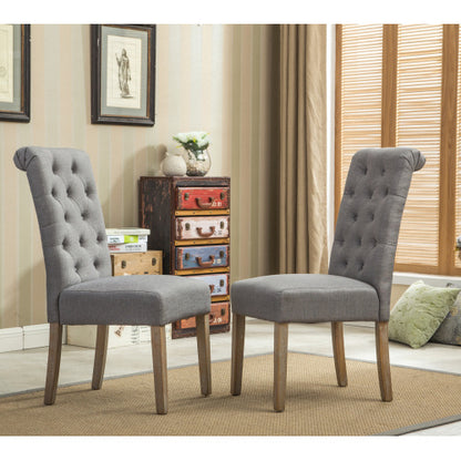 US Local Habit Solid Wood Tufted Parsons Dining Chair, Set Of 2, Grey