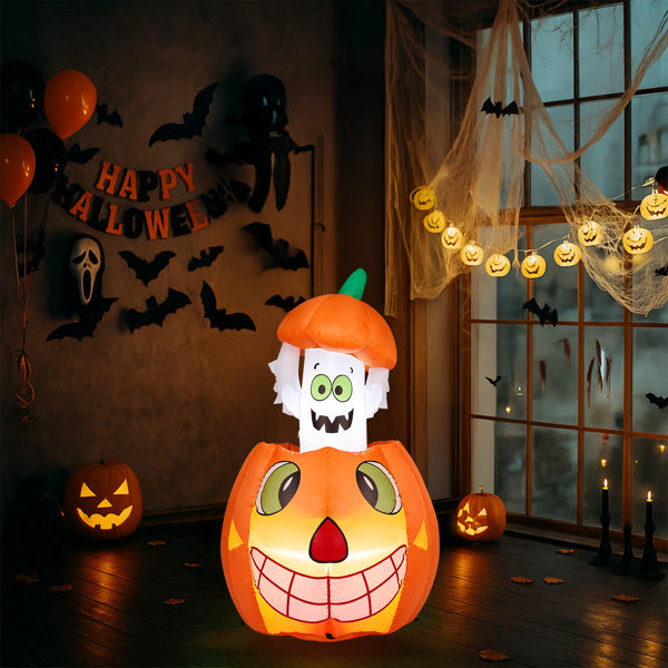 2.8 FT Halloween Inflatables Animated Pumpkin Ghost, Outdoor Decorations Blow Up Yard Decor With Built-in LEDs For Indoor Party Garden Lawn Decor