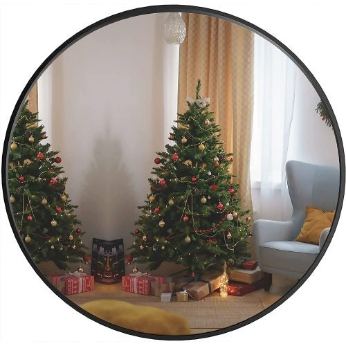 US Local Black 16 Inches Metal Round Bathroom Mirror