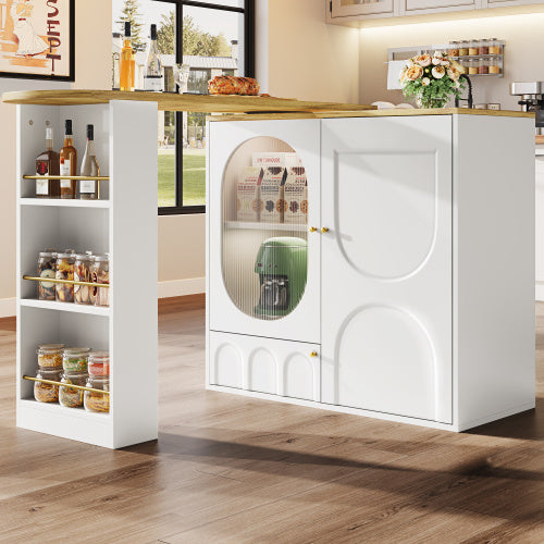 UK Local 360  Rotating Bar Table Body 138 X 39 X 105 Cm, Coffee Bar Furniture, Rotating Dining Table With Storage Space, Kitchen Island, Two Doors With Shelves, Sideboard, Buffet, White