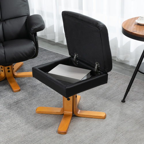 UK Local HOMCOM Recliner Armchair, Swivel Reclining Chair With Ottoman, Swivel Faux Leather Chair With Wooden Base And Storage Footstool For Living Room, Black