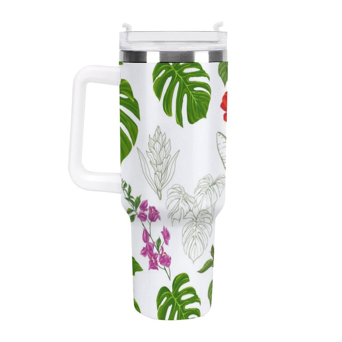 PHDT00219 POD US Local Tumbler 40oz Large Capacity Car Cup Tropical, Flower, Leaf