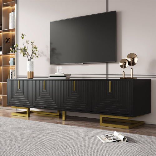 UK Local TV Cabinet, TV Stand With Textured Doors, TV Furniture, Golden Handles And Golden Legs