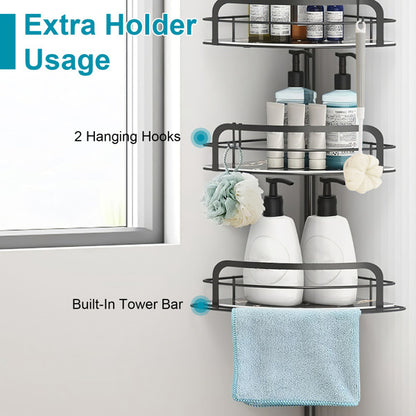 US Local Corner Shower Caddy Tension Pole, Quick Setup, Rust-Free Bathroom Shower Organizer Corner For Bathtub Shampoo Storage, 4-Tier Adjustable Shelf, Drill Free, Fits 8.66 To 116 Inch Height, Black