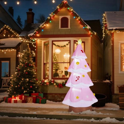 US Local 7.2FT Lighted Christmas Inflatable Decoration, Inflatable PinkChristmas Tree, Funny Blow Up Yard Decorations With Built-in LED Lights For Holiday Party Front Yard Lawn Garden Decor