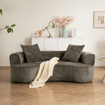 US Local Moon Shaped Sofa, Modern Sleeper Cat Waist Sofa With Deep Seat, Non Assembly Sponge Compression Sofa