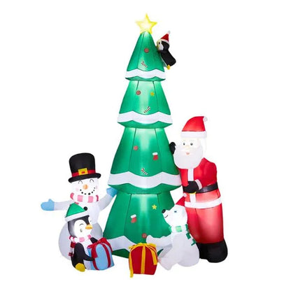 US Local 7.5FT Lighted Christmas Inflatable Decoration, Inflatable Christmas Tree With Santa And Snowman, Funny Blow Up Yard Decorations With Built-in LED Lights For Holiday Party Front Yard Lawn Garden Decor
