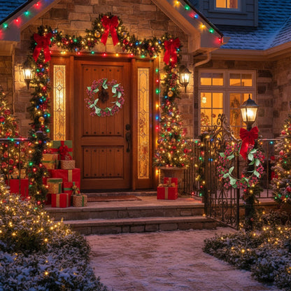 US Local 3PCS Set Christmas Door Wreath With Pine Cones & Greenery 13 Red Berry Holly Wreath For Holiday Home Decor FBA Shipment