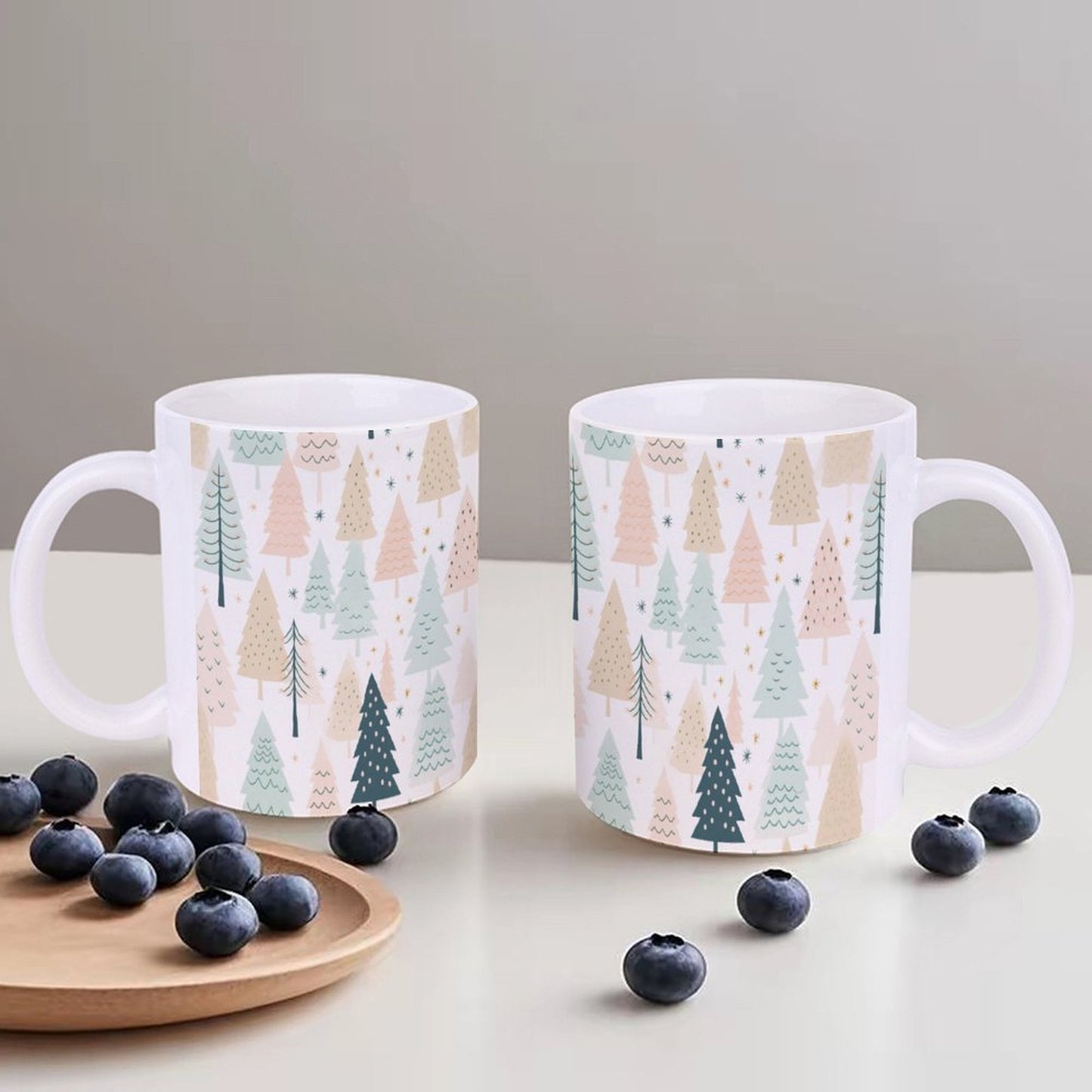 POD US Local White mug with full print, Christmas Trees, Woods, Pink 0005