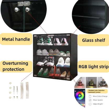 US Local 4-layer Black Shoe Cabinet With LED Lights And Bluetooth Control