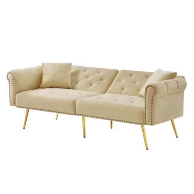 UK Local Modern 2-Seater Sofa Bed Velvet Upholstery, 3 Stage Adjustable Backrest Gold Plated Metal Feet Stylish Sofa With Sleeping Function  Space-Saving Durable Ideal For Small Spaces
