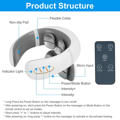 US Local 1 Set 8 Head EMS Neck Massager With Heat Cordless Cervical Neck Massager EMS Neck Massager With 6 Modes 15 Intensity Levels Remote Control