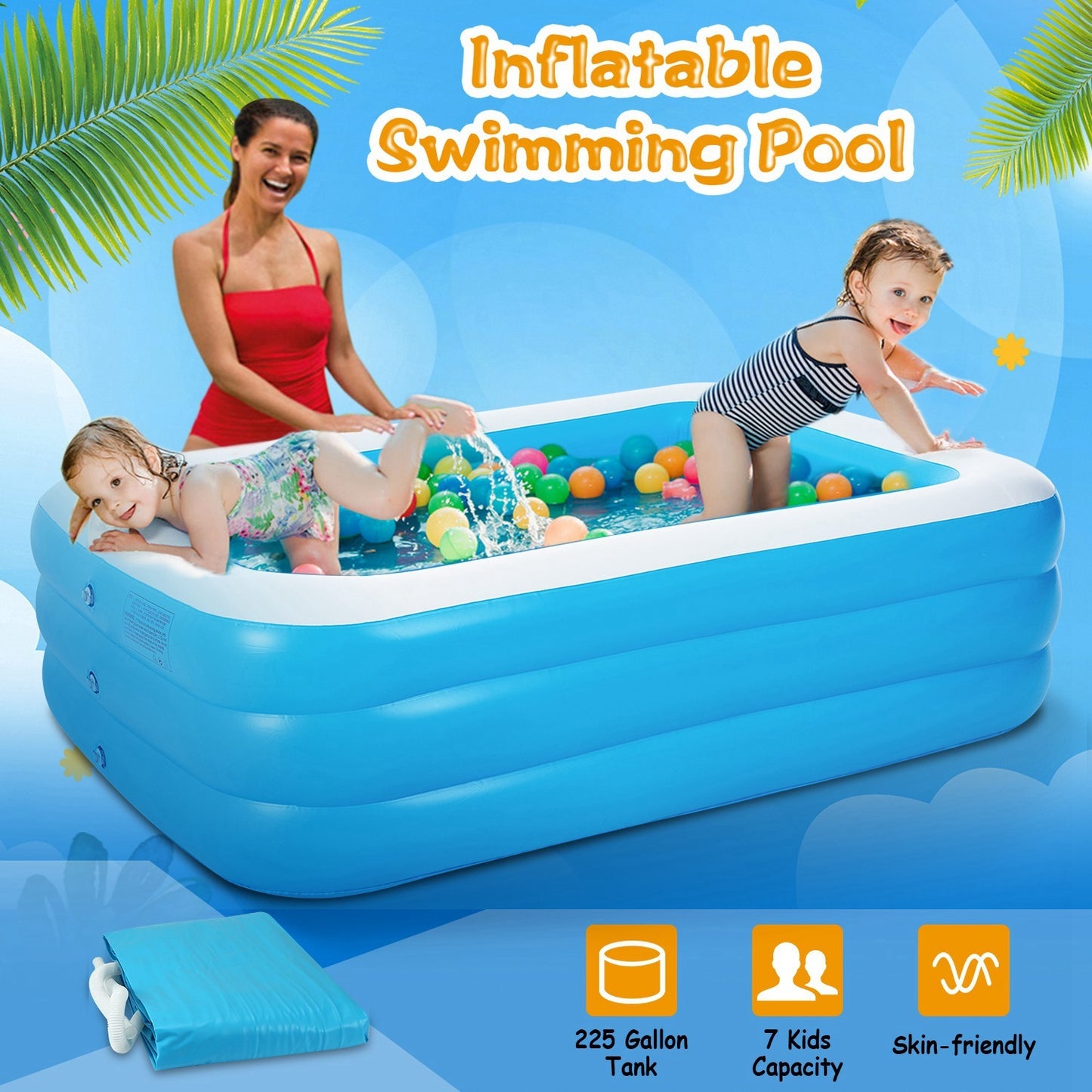 US Local 1Pc Inflatable Swimming Pools Family Swim Play Center Pool Blow Up Kiddie Pool For Family Inflatable Lounge Pool For Kids 103x69x24in