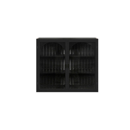 US Local Modern Two-door Wall Cabinet With Glass Door With Characteristic Woven Pattern, Black