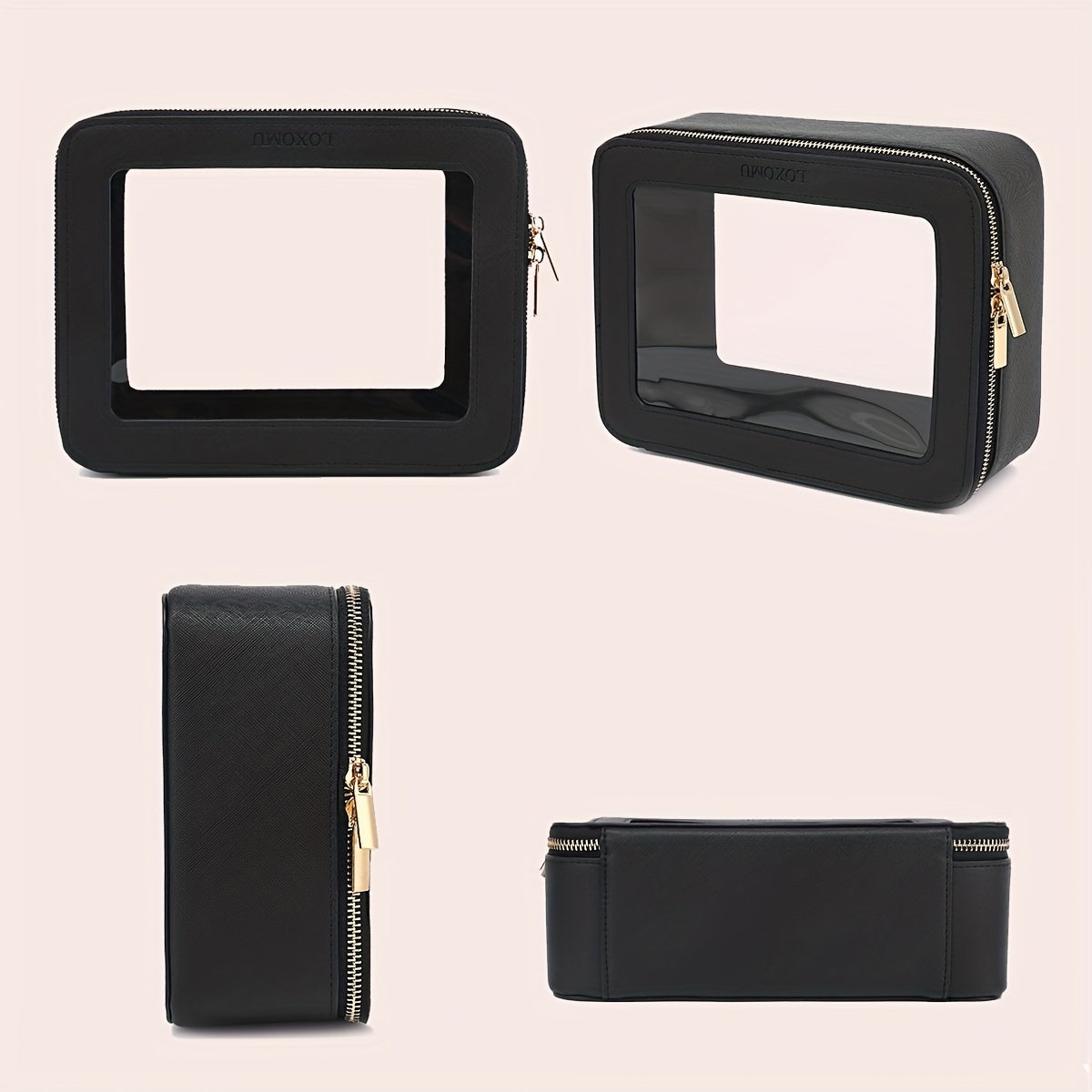 US Local Clear Makeup Bag For Traveling - Transparent Cosmetic Case Clear Toiletry Bag Organizer For Women -Black