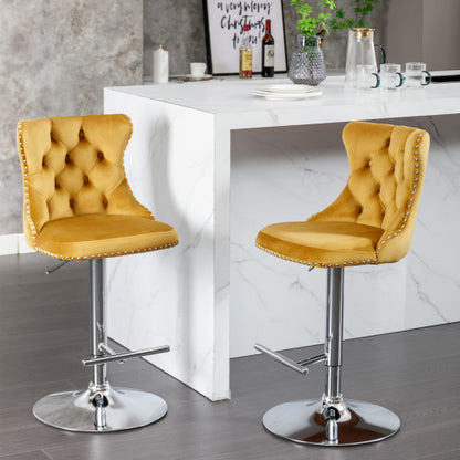 US Local Swivel Velvet Barstools Adjusatble Seat Height From 25-33 Inch Gold,Set Of 2