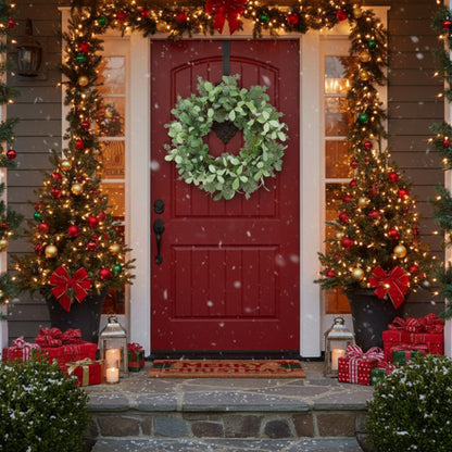 US Local Christmas Cedar Wreath Full Luxe Greenery Holiday Door Festive Pinecone & Berry Accent FBA Shipment