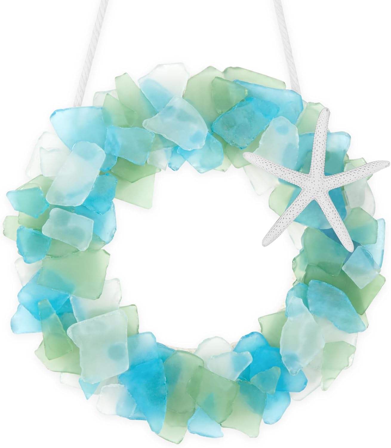 Handmade 8.5 Inch Beach Sea Glass Wreath For Coastal Style Christmas Decor
