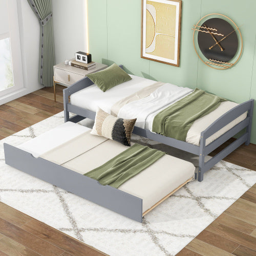 US Local Twin Size Platform Bed With Twin Size Trundle, Gray