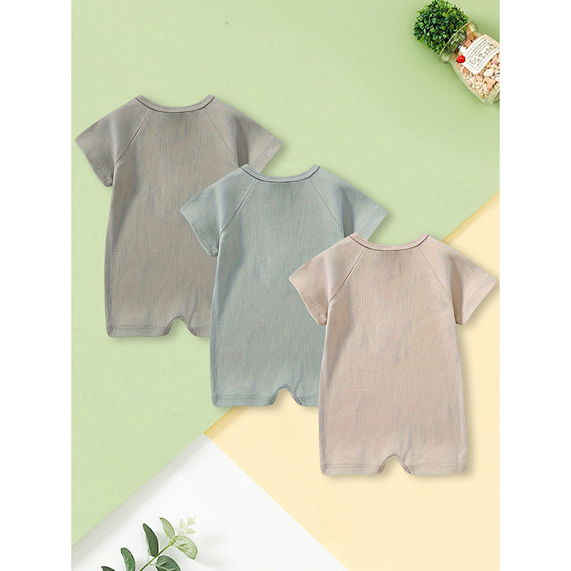 US Local 3-Pack Baby Boys One-Piece Romper Set, Long Sleeve Ribbed Button Jumpsuit