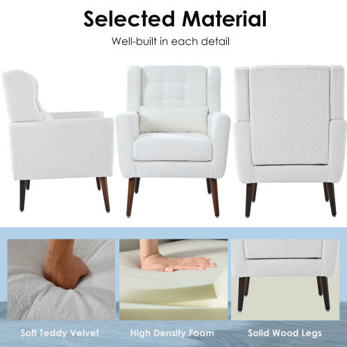 US Local Modern Upholstered Chairs, Teddy Fabric Living Room Chairs, Comfortable Reading Chairs, Medieval Upholstery Chairs, Chaise Longues Armchairs For Living Room Bedrooms - White