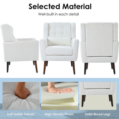 US Local Modern Upholstered Chairs, Teddy Fabric Living Room Chairs, Comfortable Reading Chairs, Medieval Upholstery Chairs, Chaise Longues Armchairs For Living Room Bedrooms - White