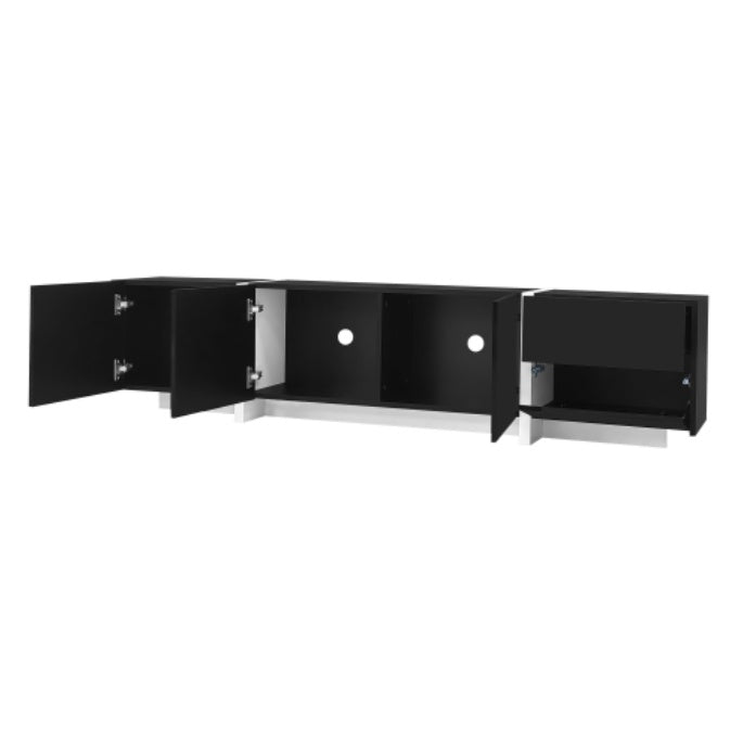 UK Local TV Cabinet, Black High-gloss Cabinet And White Contrasting Table Legs, With Simple Cabinet Doors And Drawers.
