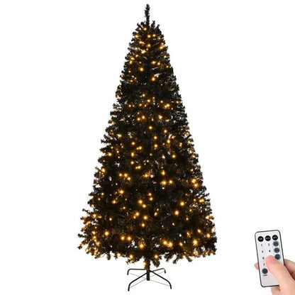 US Local 6 FT Pre-lit Artificial Christmas Tree, Hinged Xmas Pine Tree With 900 Branch Tips, 250 Lights And Remote Control For Holiday Party Office Home, Black