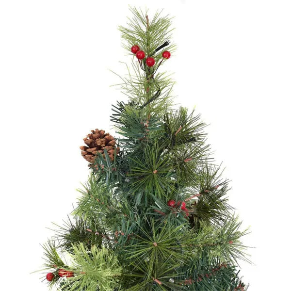 US Local 5 ft Pre-Lit Artificial Christmas Tree - 100 Clear LED Lights 260 Tips PVC Red Berries Pine Cones UL Adapter