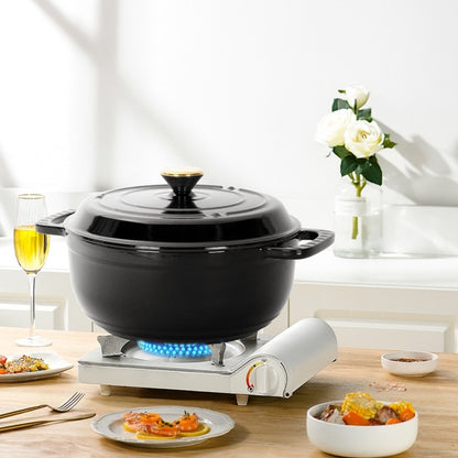 US Local 6QT Cast Iron Dutch Oven With Lid - Black Enamel Cooking Pot For Stovetop, Oven, Camping - Includes 2 Silicone Heat-Resistant Gloves