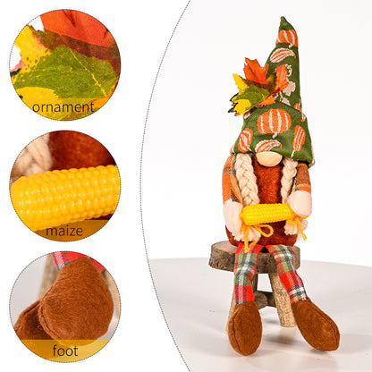 Holding Corn Pumpkin Hanging Legs Faceless Doll Harvest Thanksgiving Decoration
