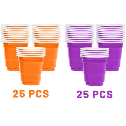 US Local 50 Pcs Mini Disposable Shot Glasses Halloween Plastic Shot Glasses Bulk Orange Purple 2 Oz Party Cups For Wine Whiskey Food Halloween Party Drinking Supplies Trick Or Treat Party Drinking Supplies