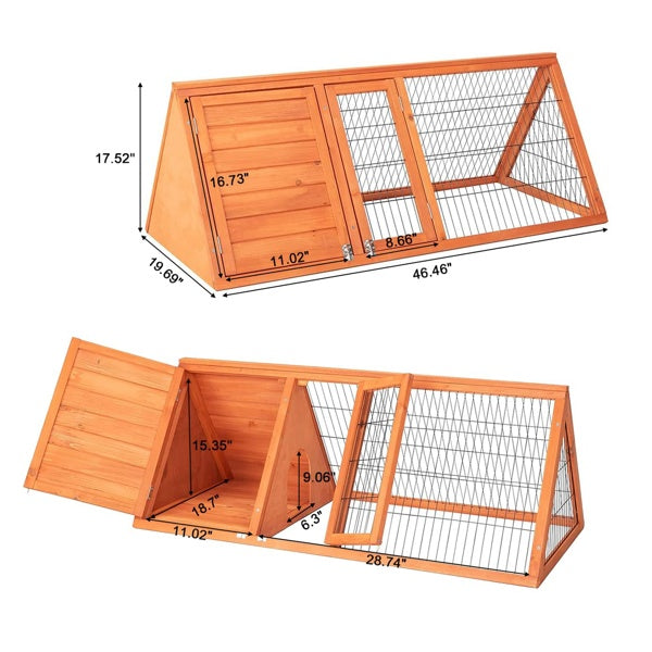 US Local Small Chicken Coop Outdoor A-Frame Quail Cage With 2 Door & Run Cage Wooden Triangle Quail Hutch With Ventilating Wire Poultry Hutch For Small Animal Indoor,Outdoor Use