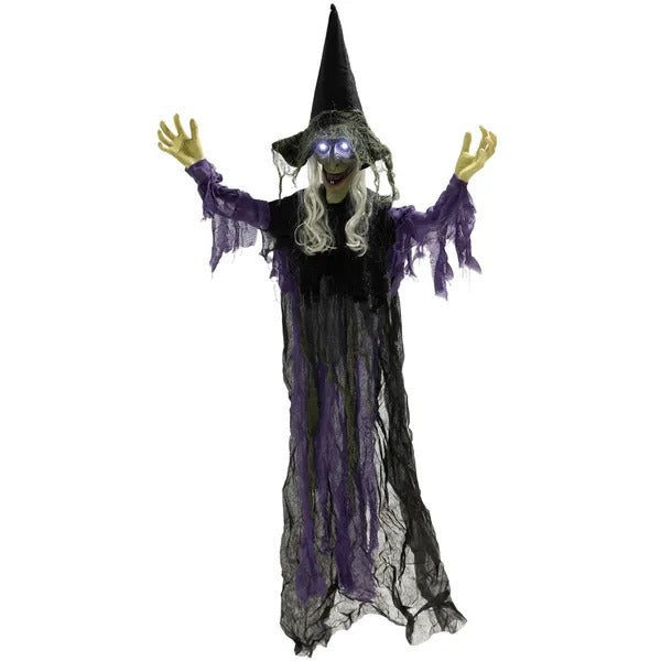 CA Local Life Size Halloween Animated Hanging Witch With Glowing LED Eyes, Scary Halloween Decorations, Battery Operated