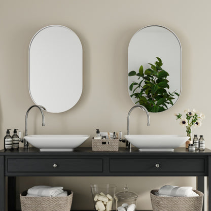 US Local 20x34 Inch Oval Recessed Metal Frame Bathroom Wall Cabinet With Mirror And Adjustable Shelves