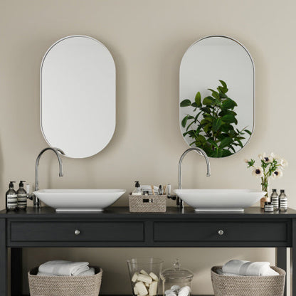 US Local 20x34 Inch Oval Recessed Metal Frame Bathroom Wall Cabinet With Mirror And Adjustable Shelves