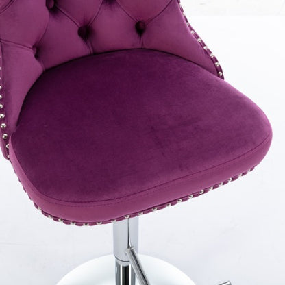 US Local Swivel Velvet Barstools Adjusatble Seat Height From 25-33 Inch Purple,Set Of 2