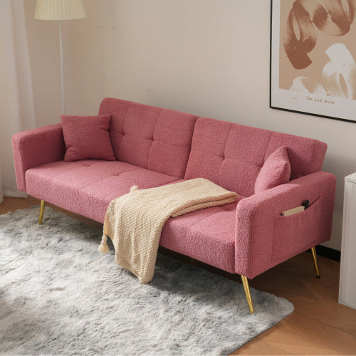 UK Local The Sofa Bed Has A Bed Function, Three Adjustable Backrest Angles, Gold Legs, Cushions And Side Storage Pockets