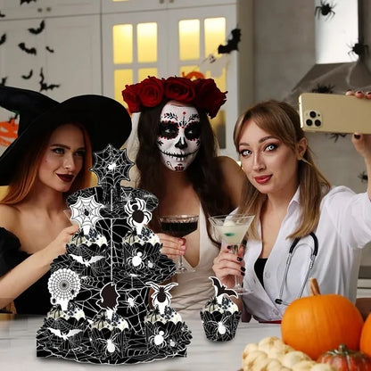 US Local 3 Tier Halloween Cupcake Stand Black Spider Web Cardboard Cupcake Stand Spider Bat Cupcake Toppers Halloween Cupcake Holder Tower For Halloween Birthday Party Supplies