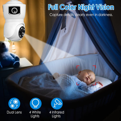 US Local 1 Pc Dual Lens Security Camera E27 Light Socket Surveillance Camera 1080P WiFi IP Camera With APP Control AI Human Detection Full Color Night Vision Two-Way Audio
